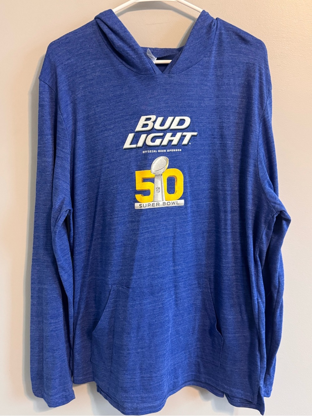 Bud Light Super Bowl 50 NFL Lightweight Hoodie Blue Men’s XL